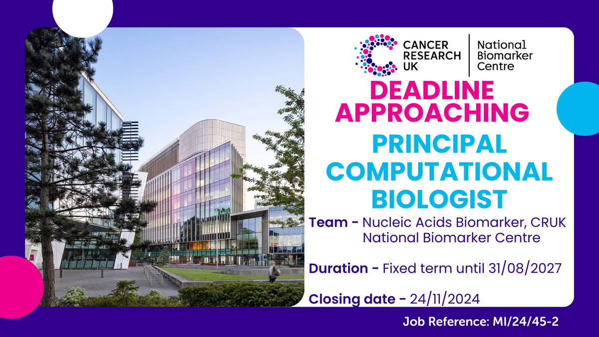 CRUK Manchester Institute (@cruk_mi) on Twitter photo Deadline approaching! Make sure to submit your #application for the Principal Computational Biologist position at the <a href="/cruk_nbc/">CRUK National Biomarker Centre</a> before it closes on Sunday 24th November 2024 🗓️
Link to vacancy⬇️
cruk.manchester.ac.uk/recruitment/ca… Deadline approaching! Make sure to submit your #application for the Principal Computational Biologist position at the <a href="/cruk_nbc/">CRUK National Biomarker Centre</a> before it closes on Sunday 24th November 2024 🗓️
Link to vacancy⬇️
cruk.manchester.ac.uk/recruitment/ca…