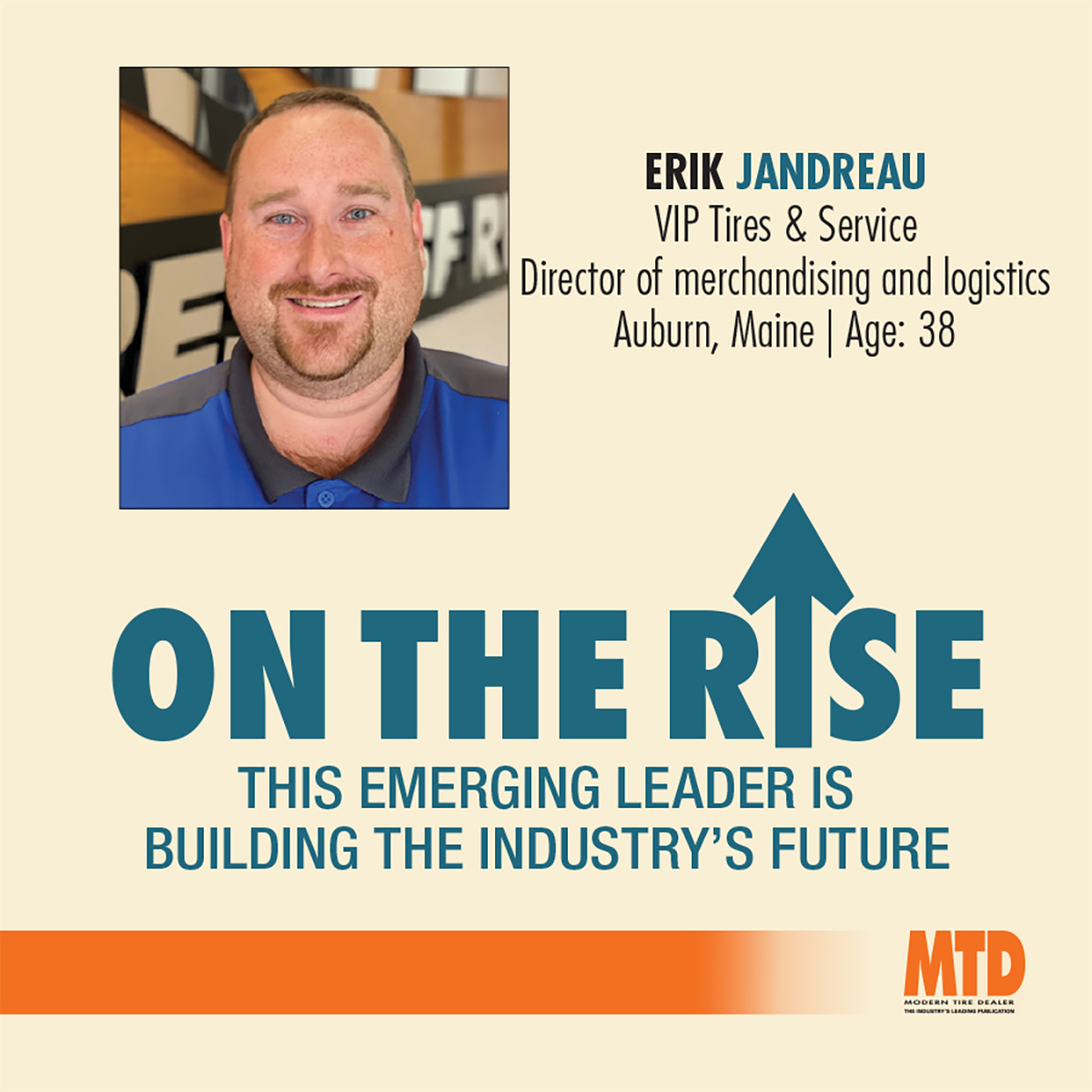 Erik Jandreau, director of merchandising and logistics for <a href="/VIPTiresService/">VIP Tires & Service</a> is a 2024 On The Rise honoree! Read more about Erik and his experience in the tire industry at his full On The Rise profile, here: moderntiredealer.com/on-the-rise-pr… 

Congratulations, Erik!