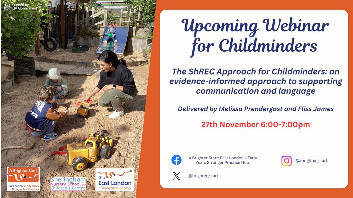 brighter_start's tweet photo. 📣Childminders in Newham and other London boroughs... 
🎥Join our webinar on 'The ShREC approach' delivered by @melissaEYpren &amp; @Flissej 
🖊️Register here: https://t.co/rvXkj9EzB6 

@ncbtweets 
#abrighterstart #strongerpracticehubs #childminders #childminding #earlyyears #nursery https://t.co/fmxuxC56Qh