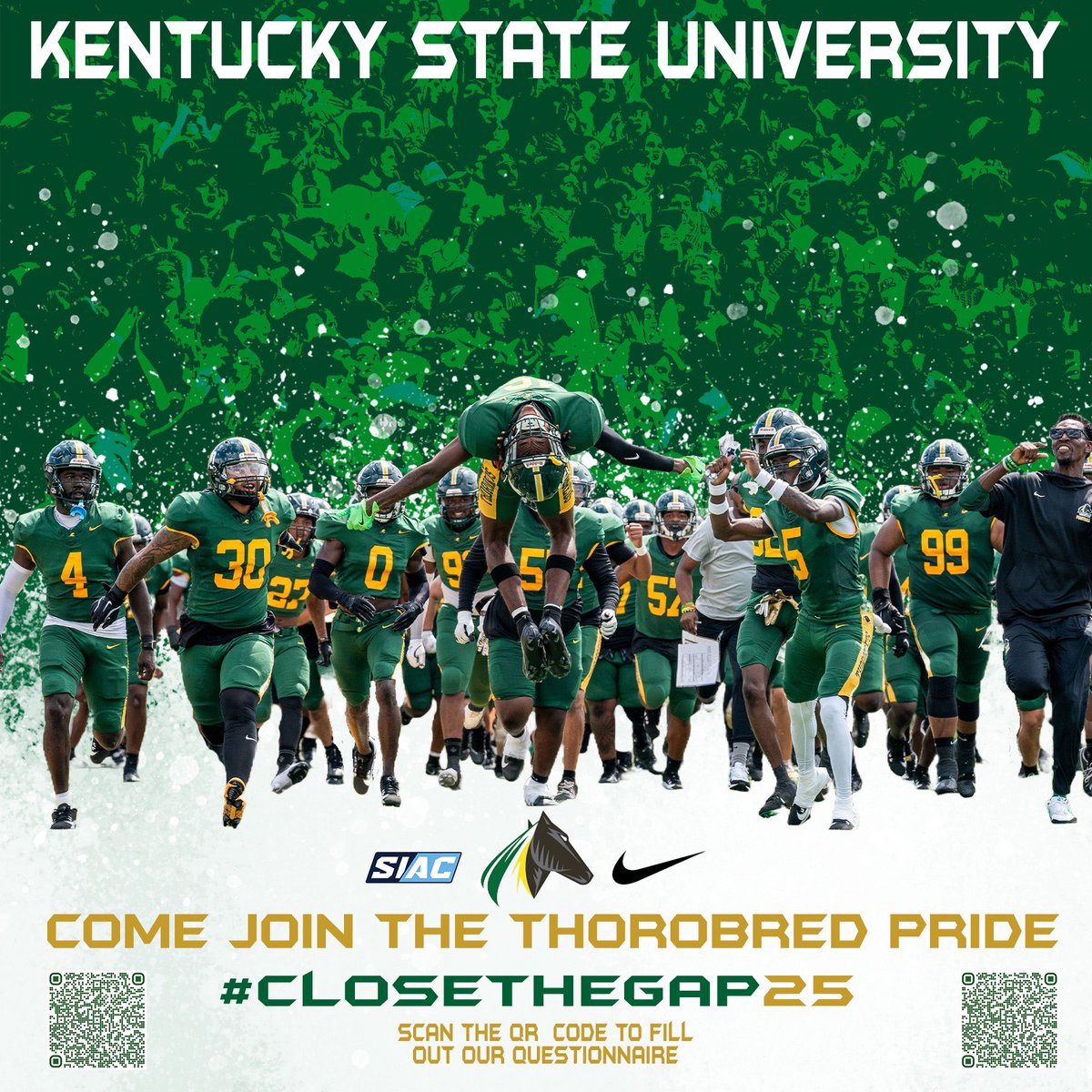 Transfers, Juco, &amp; ‘25 HS prospect tap in below to our staff for eval. Looking for playmakers to come be apart of <a href="/KYSUFB/">Kentucky State University Football</a>  The Future is bright, so come join #CloseTheGAP25 class as we prepare to stampede for a deep playoff run next year. 

#BredDifferent  #TheBusIsHere