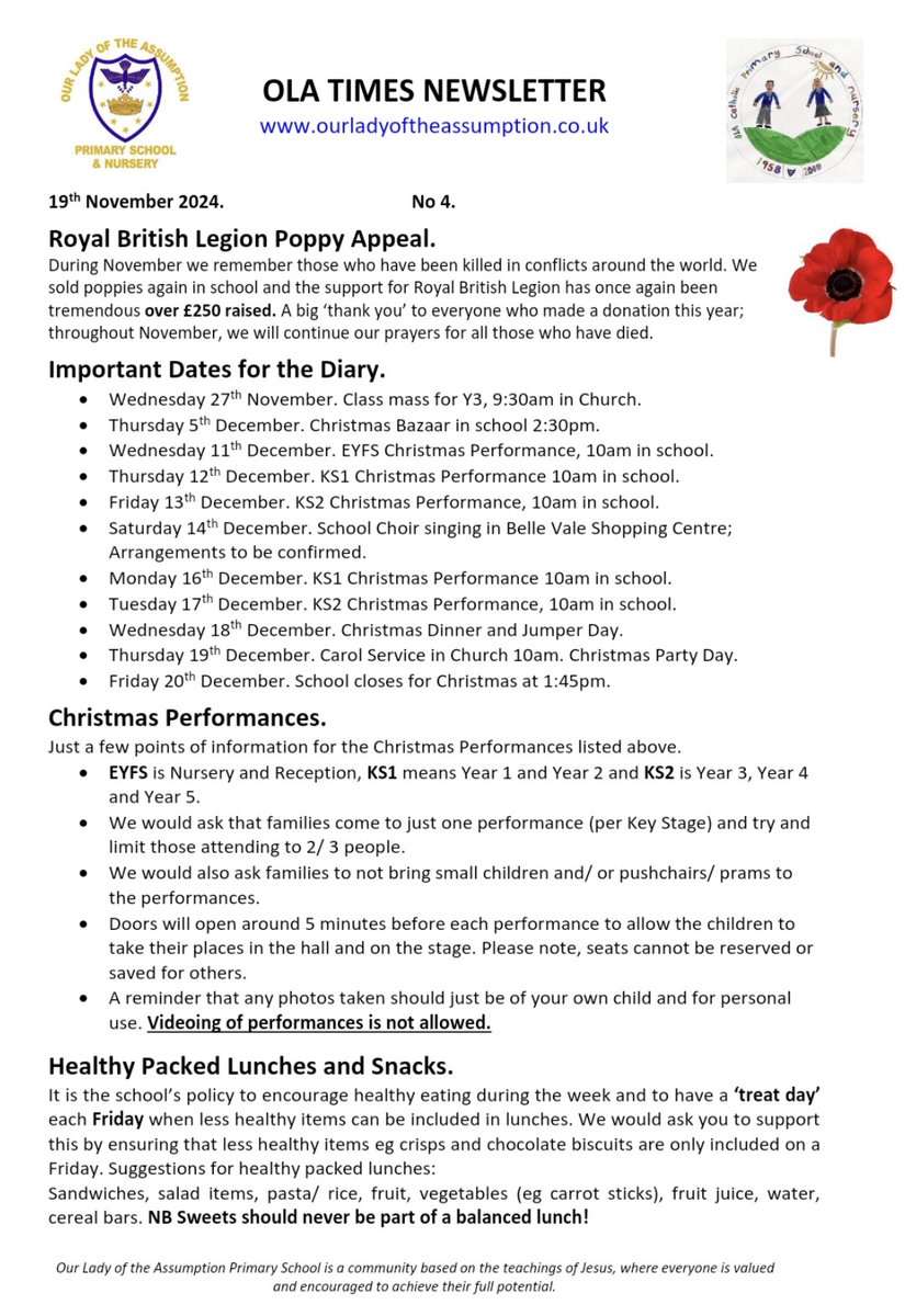 Please see below for dates for the upcoming Christmas celebrations.