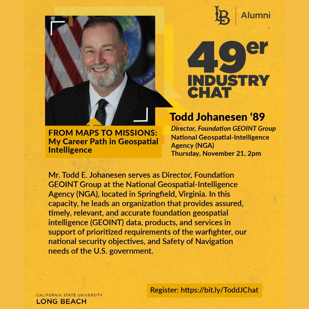 CSULBGeography's tweet photo. TODAY at 2pm Todd Johanesen will be delivering a talk on his Geospatial Intelligence journey. This is an online event.

Make sure to register ASAP if you want to learn more about careers in geography!

#csulbgeog #csulbgeography #geospatial https://t.co/PVfszi2GXJ