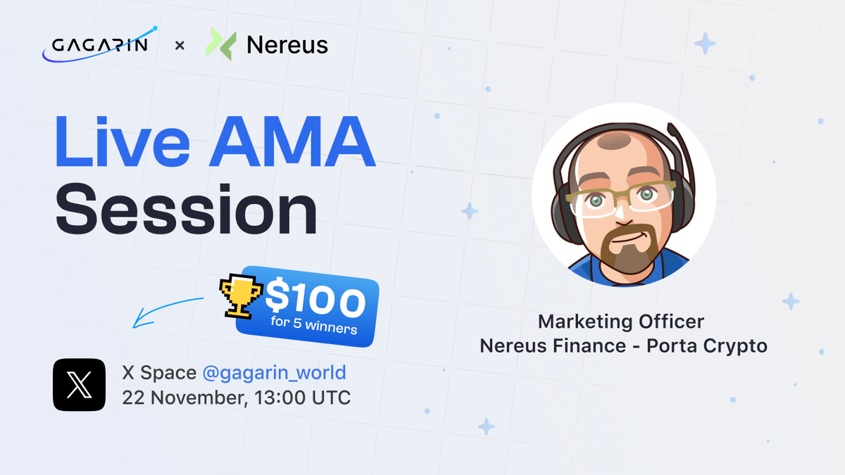 GAGARIN_World's tweet photo. 💥 AMA announcement with the Nereus💥

Join us for a stunning #AMA with @nereusfinance, a decentralized finance (DeFi) platform focused on innovative trading and liquidity solutions.

📅 Date: November 22
🕑 Time: 13:00 UTC
📍 Venue: 
https://t.co/yJfpuMDpjz

5 winners will each receive $20 in USDT for the best question.  

‼️ Be sure to ask a question under the post! ‼️

Questions will be carefully checked to avoid repetitions and unpleasant situations!

🚨Rules:

⇨ Follow @nereusfinance & @GAGARIN_World

⇨ Like & RT
⇨ Comment your questions with #AMA

🎉 Wnners will be announced during the AMA.

Stay tuned!🙌

#Gagarin #blockchain #Launchpad #Nereus