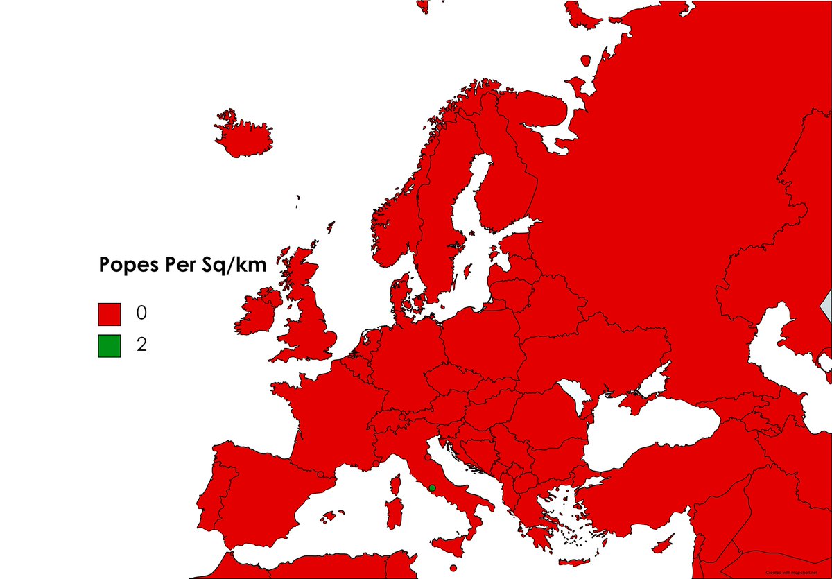 Average number of Popes per Sq. Kilometer