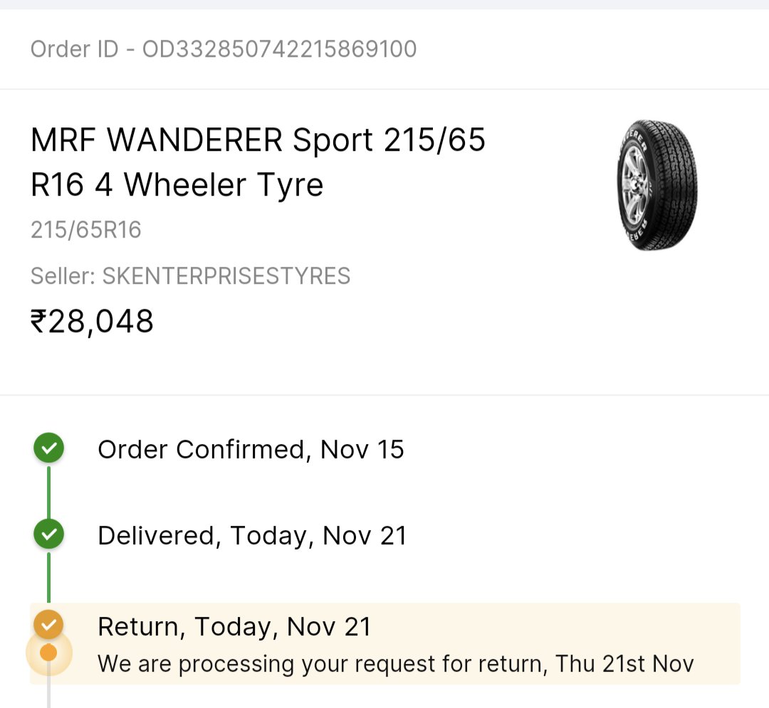 bipinbedi's tweet photo. Ordered 4 qty of MRF Wanderer Sport 215/65 R16 from #Flipkart and got #flipkartscam, was delivered a random MRF ZVTS 155/65, 1 qty. Flipkart should be named as #fraudkart or #fakekart, for scamming customers. https://t.co/VfT8o7SGun