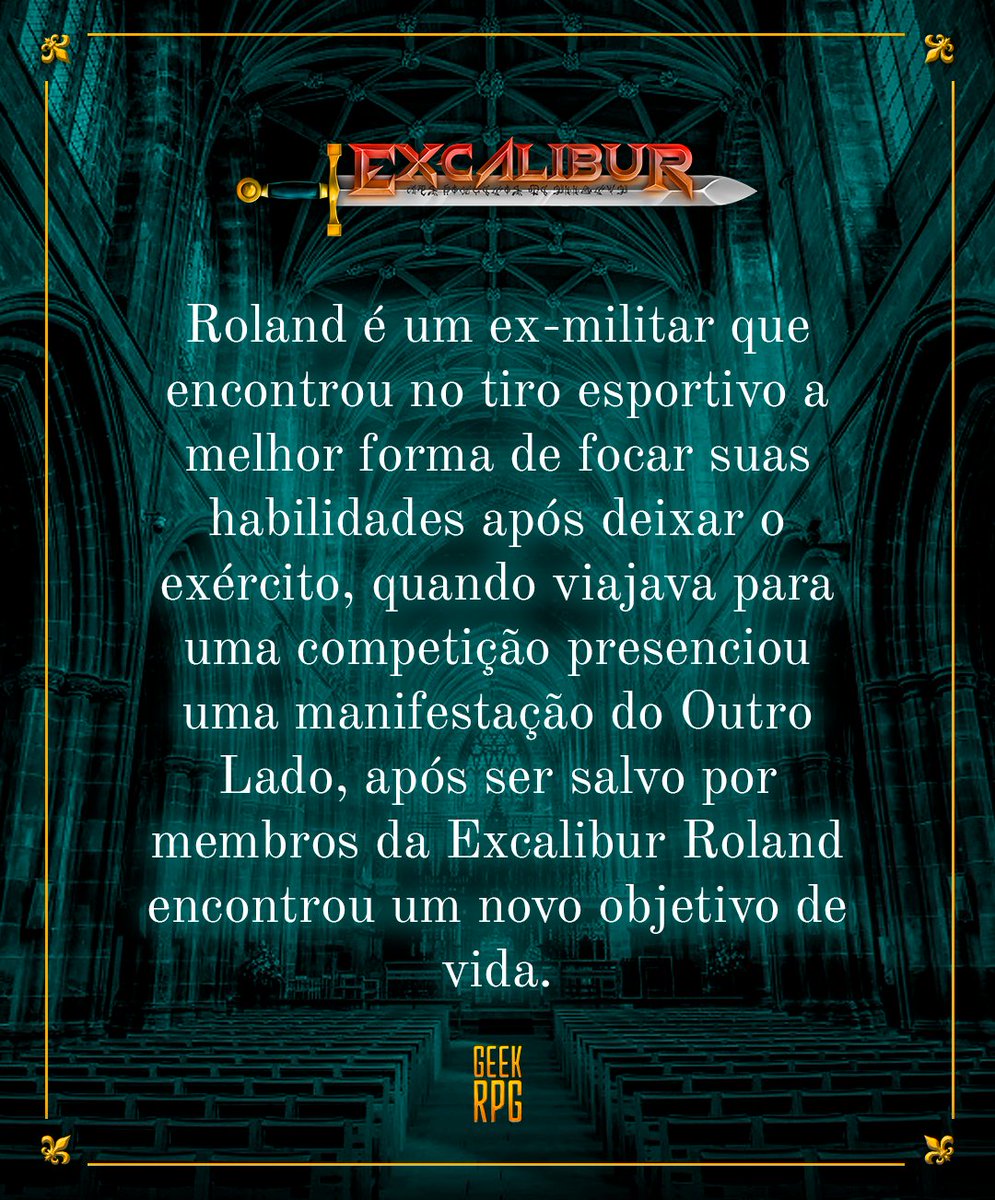 GeekRPG_canal's tweet photo. Completando o álbum de figurinhas!
Roland é um ex-militar, durante uma viagem ele presenciou uma manifestação do Outro Lado e foi ajudado por agentes do Excalibur, se unindo a Organização.

Excalibur é a nossa nova mesa de #OrdemParanormal!
irá ao ar quinzenalmente às sextas 21h. https://t.co/IeRHciUKV5