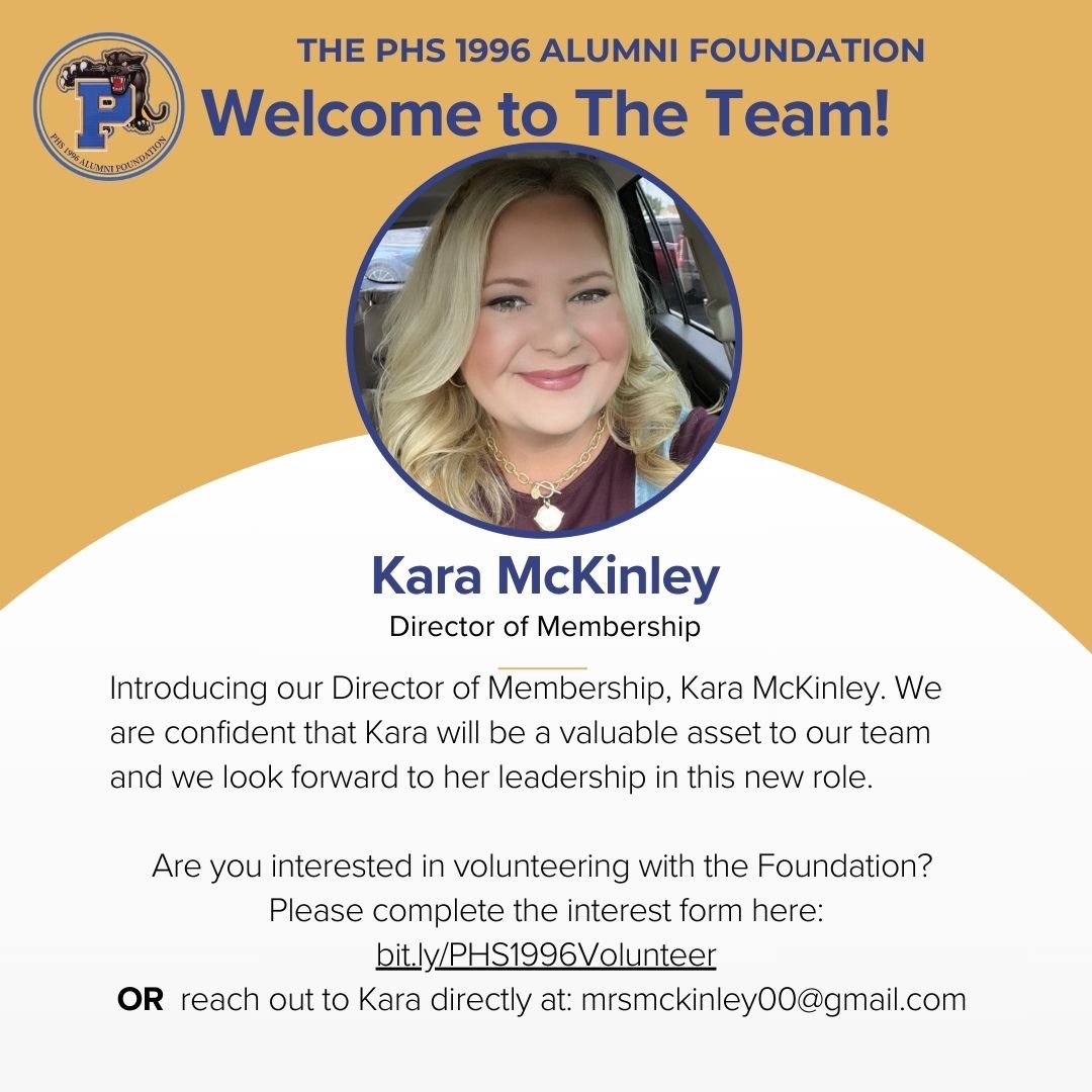 PHS1996's tweet photo. We are GROWING! 
Welcome Kara! #alwaysapanther 💙💛 https://t.co/mzRDT2B3vN