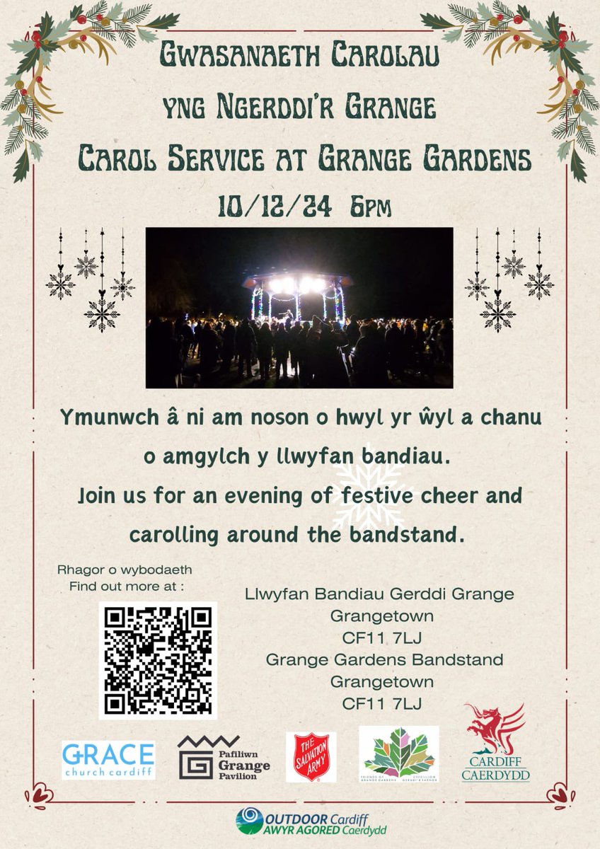 Gwasanaeth Carolau yng Ngerddi’r Grange / Carol Service at Grange Gardens
10/12/2024 ⏰ 18:00
Dewch yn llu 🎄❄️