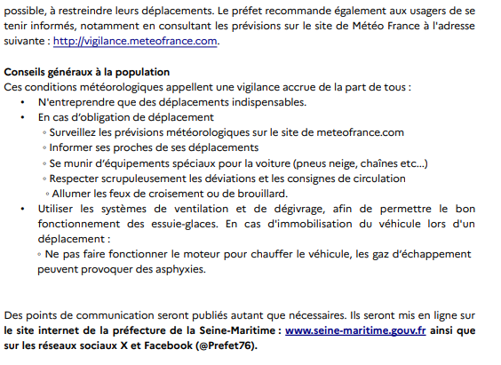 Conditions météo:  point de situation à 15h30 ❄️🌨️

Retrouvez les mesures de restriction de la circulation prises en #SeineMaritime 👇
seine-maritime.gouv.fr/contenu/telech…