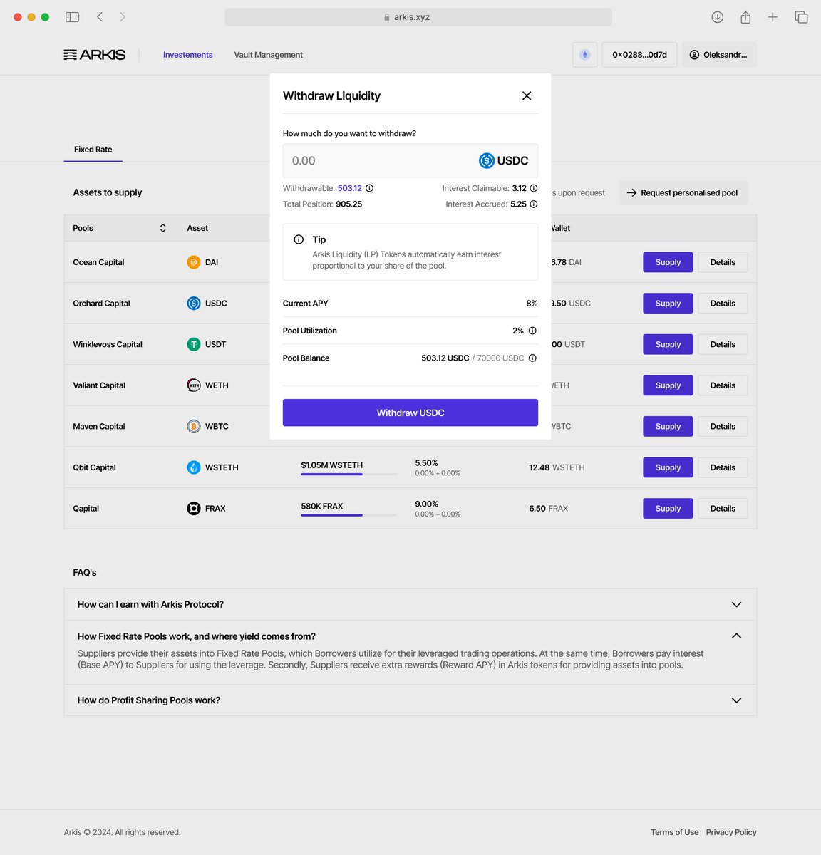 arkisxyz's tweet photo. Arkis 2.2 is here ✨📊

Lenders can now view both the total accrued interest and the interest that's currently claimable - all from their investment dashboard

Get started 🔜 https://t.co/XIsa61i8MW https://t.co/SXr20jl6Xu
