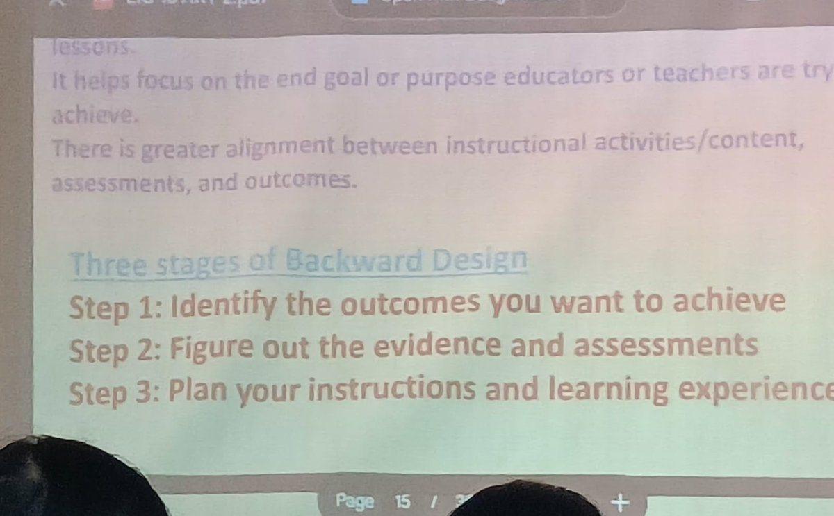 DrPoonam_doe's tweet image. Academic resource team meeting (ART-2) 
Learning improvement cycle (LIC-15)
Agendas👍
💡Backward planning to achieve goals.🧑🏫🧑🎓
Step1:identification of learning outcome 
Step2:figure out the evidence and assessment 
Step3 :plan your instructions and learning experience
@doedelhi