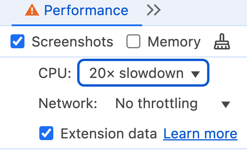 umaar's tweet photo. @wesbos 20x CPU throttling is a pretty helpful for catching perf issues on a fast machine https://t.co/fhJcnK3QbH