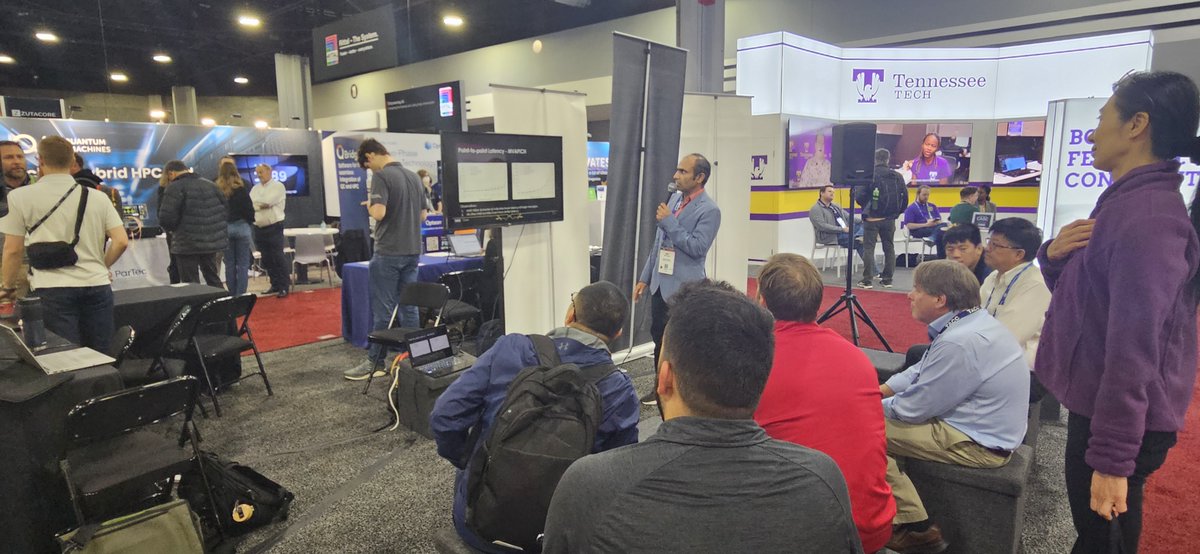 mvapich's tweet image. Over the past week at #SC24 we&apos;ve had many amazing talks. Here&apos;s one of the highlights featuring John Cazes and Amit Ruehla from @TACC back on Tuesday at the OSU booth!!

#HPC #mvapich #Supercomputing24