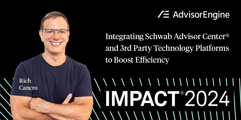 AdvisorEngine (@advisorengine) on Twitter photo TODAY at #SchwabIMPACT >> Join <a href="/AdvisorEngine/">AdvisorEngine</a> CEO Rich Cancro to learn how deeply connected integrations with Schwab Advisor Center® can boost operational excellence and drive firm growth 📈
📍 Nov 21 @9:45AM PT | Showcase Stage A TODAY at #SchwabIMPACT >> Join <a href="/AdvisorEngine/">AdvisorEngine</a> CEO Rich Cancro to learn how deeply connected integrations with Schwab Advisor Center® can boost operational excellence and drive firm growth 📈
📍 Nov 21 @9:45AM PT | Showcase Stage A