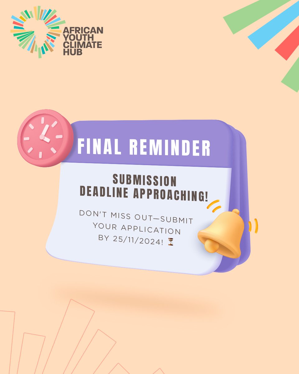 The submission deadline is almost here! Don’t miss your chance to be part of the African Youth Climate Hub community. Submit your application by November 25, 2024 and join us in shaping a sustainable future. 🌍✨

Ready to make an impact? Apply now!

youthclimatehub.org