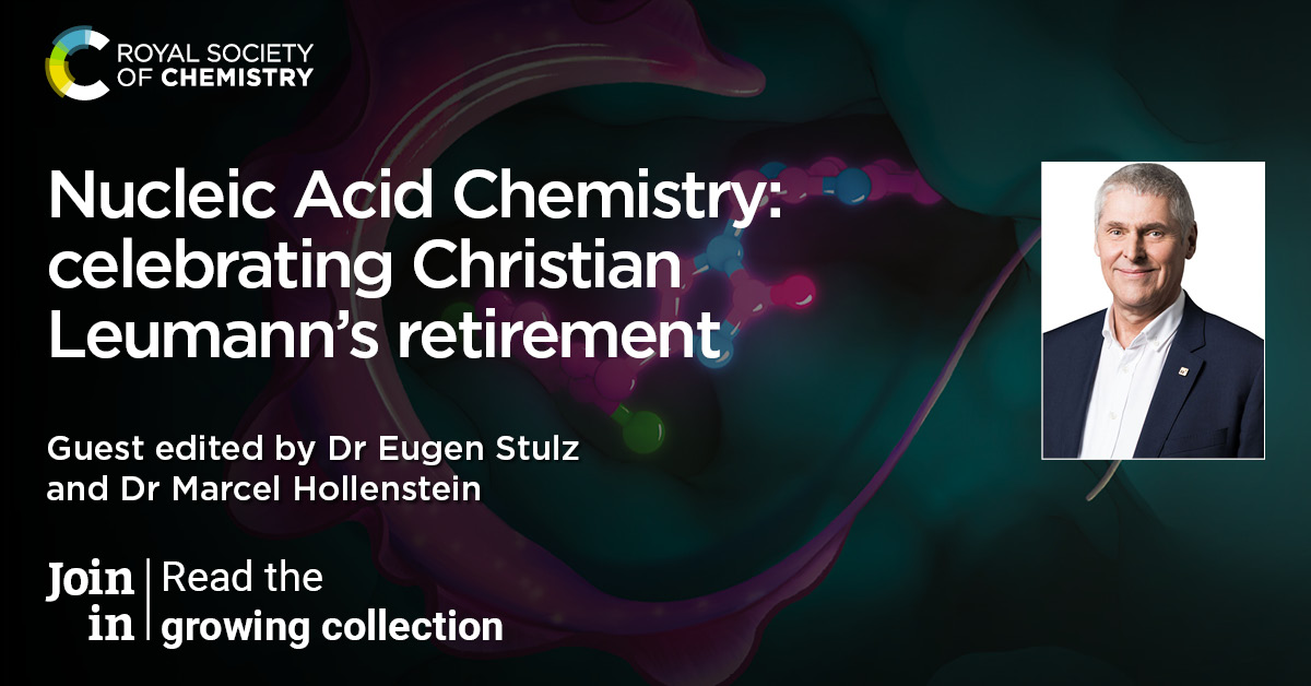 RSC Medicinal Chemistry (@rsc_medchem) on Twitter photo 🧬We are delighted to share the <a href="/RoySocChem/">Royal Society of Chemistry</a> cross-journal collection on nucleic acid chemistry, celebrating <a href="/C_Leumann/">Christian Leumann</a>'s retirement🎉
Look out for the contributions in our journal and be sure to check out the full collection here👇
pubs.rsc.org/en/journals/ar… 🧬We are delighted to share the <a href="/RoySocChem/">Royal Society of Chemistry</a> cross-journal collection on nucleic acid chemistry, celebrating <a href="/C_Leumann/">Christian Leumann</a>'s retirement🎉
Look out for the contributions in our journal and be sure to check out the full collection here👇
pubs.rsc.org/en/journals/ar…