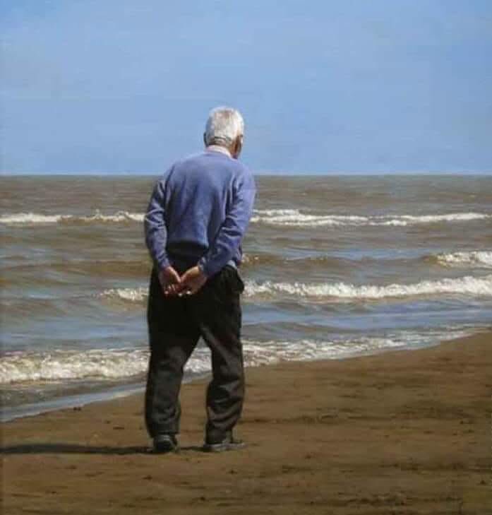 Ce n'est pas une photo, c'est un tableau intitulé "Seul avec la mer". Il a été réalisé par le peintre hyperréaliste iranien Iman Maleki, né à Téhéran en 1976.