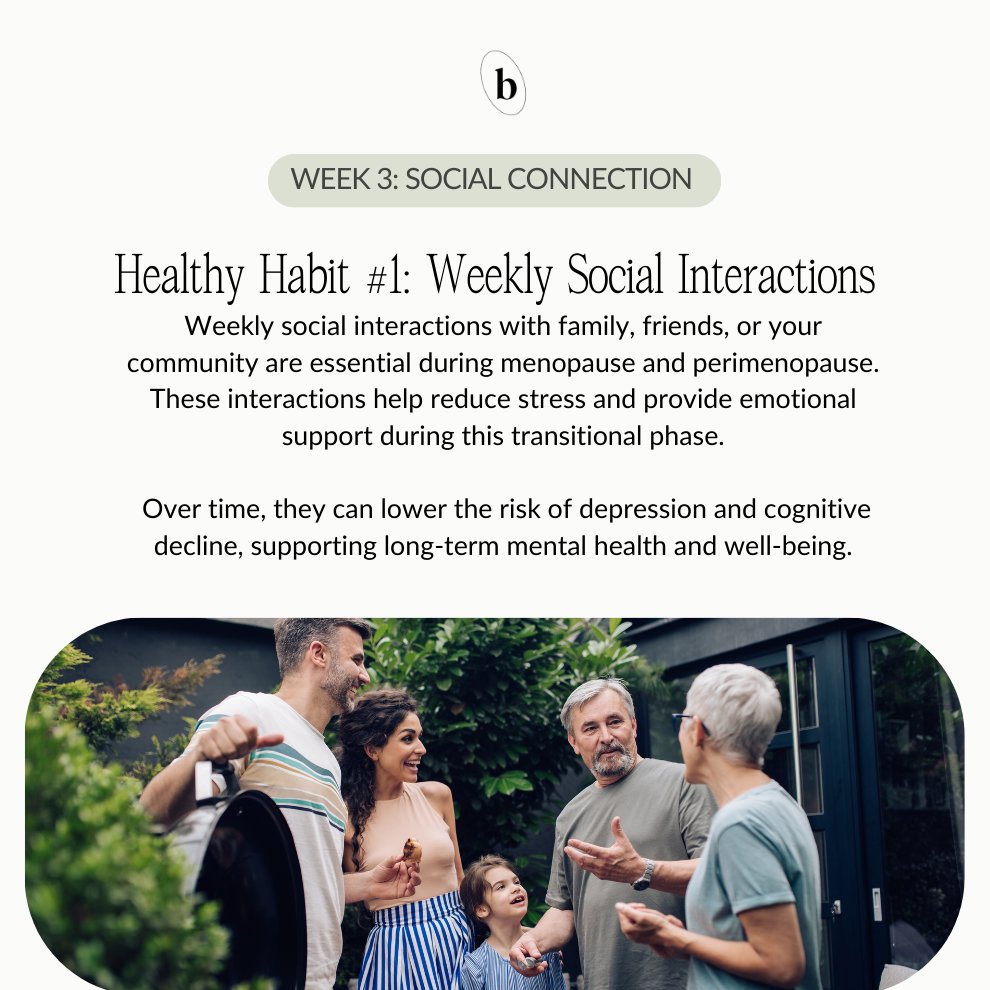 Reclaim Your Vitality Series 🌸 Week 3: Social Connection!
1️⃣ Weekly Social Interactions: Reduce stress and boost mood.
2️⃣ Join a Support Group: Build resilience and find belonging.
Stay tuned for Week 4! 💖 #ReclaimYourVitality #WomenWellness #HealthyHabits (2/3)