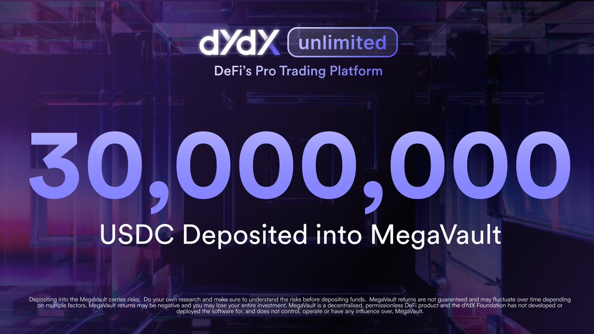 Less than 24 hours later...

MegaVault deposits have doubled 🙌

The dYdX community is in full force.