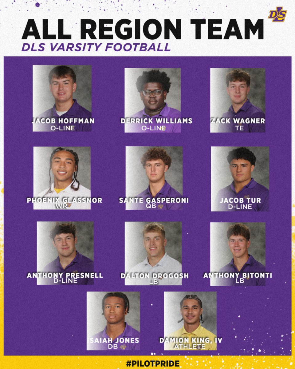 Amazing work by the Pilots on DLS Varsity Football for being named to the All Region Team! Congratulations to our student-athletes!!

#PilotPride