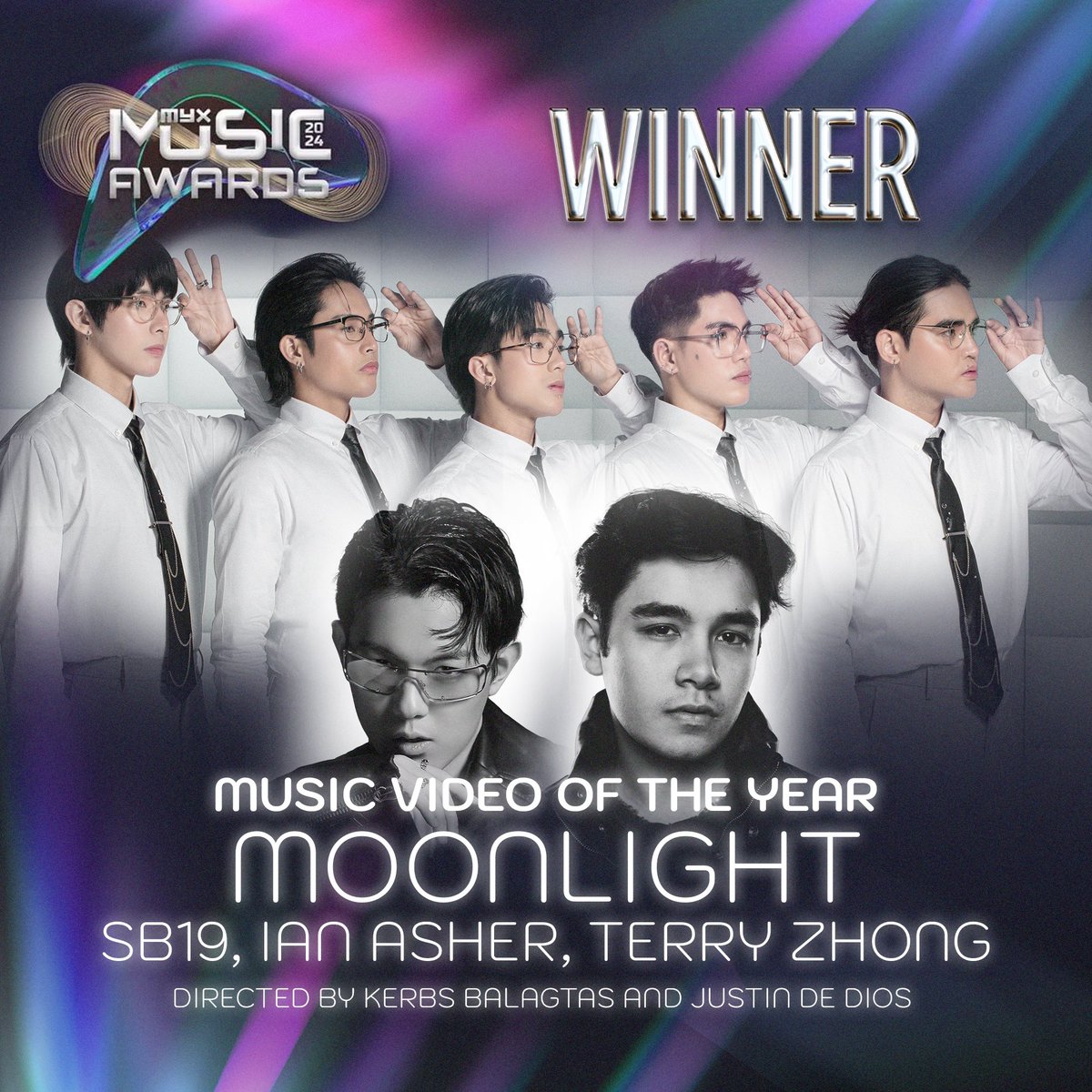 SB19Official's tweet image. SB19 Wins at MYX Music Awards 2024

🏆 Artist of the Year
🏆 Moonlight - Music Video of the Year

Hindi namin makakamit ito kung hindi dahil sa inyo. Thank you so much A&apos;tin for the unwavering support! 💙

#SB19WinsMyxMusicAwards2024 #MYXMusicAwards2024