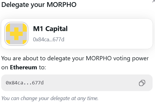 <a href="/MorphoLabs/">Morpho Labs 🦋</a> M1 Capital has been selected by <a href="/MorphoLabs/">Morpho Labs 🦋</a> to be a delegate! $MORPHO has launched today, and holders are able to delegate their voting power to M1.

Make sure to delegate to M1 here: delegate.morpho.org

🦋