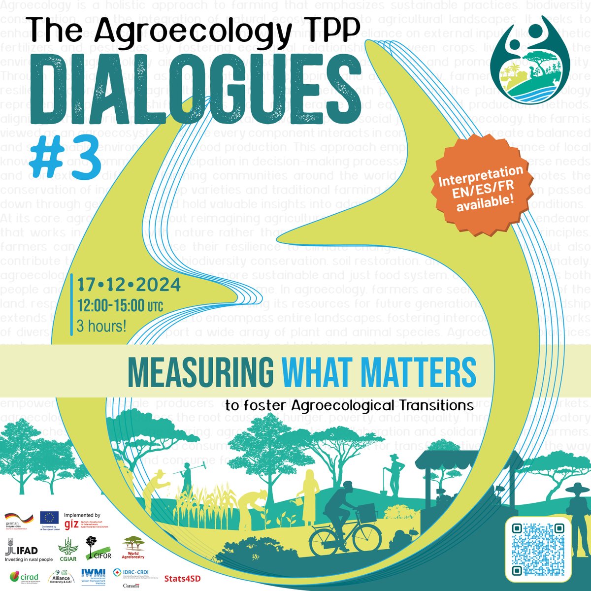 CGIAR Multifunctional Landscapes (@cgiarenviro) on Twitter photo #SaveTheDate
The Agroecology TPP Dialogues #3 will take place on the 17th of December from 12:00 to 15:00 UTC.
Let us discuss the importance of holistic metrics for supporting agroecological transitions.
Register: bit.ly/3ZeON3C
#AgroecologyInitiative <a href="/BiovIntCIAT_eng/">Alliance of Bioversity International and CIAT</a> #SaveTheDate
The Agroecology TPP Dialogues #3 will take place on the 17th of December from 12:00 to 15:00 UTC.
Let us discuss the importance of holistic metrics for supporting agroecological transitions.
Register: bit.ly/3ZeON3C
#AgroecologyInitiative <a href="/BiovIntCIAT_eng/">Alliance of Bioversity International and CIAT</a>