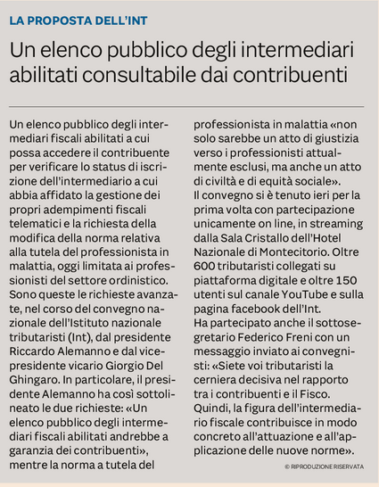 Da Il Sole 24 Ore Norme &amp; Tributi pag.35 #XXIIIConvegnoNazionaleINT #INTtributaristi