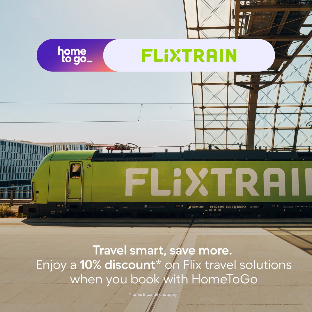Travel smart, save more with <a href="/HomeToGo/">HomeToGo</a> and <a href="/FlixBus/">Flix</a>! 🚆🏠🎉 

Now, when you book a vacation rental through HomeToGo, you’ll enjoy a 10% discount on Flix’s travel solutions, including FlixBus and FlixTrain!

1️⃣ Book your stay on HomeToGo 
2️⃣ Check your email to unlock a 10%