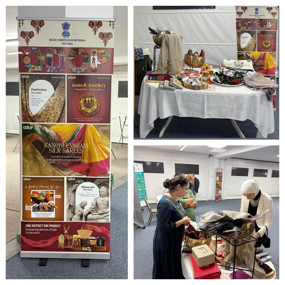 IndiainCyprus's tweet image. Promoting #ODOP, #Millets, &amp;amp; #BharatKoJaniye Quiz
🌟 Showcasing India at Women Entrepreneurship Day 2024!
The High Commission @HCI_Nicosia highlighted 🇮🇳 India's rich culture &amp;amp; innovation through:
✅ #OneDistrictOneProduct (ODOP):Promoting unique Indian crafts &amp;amp; district