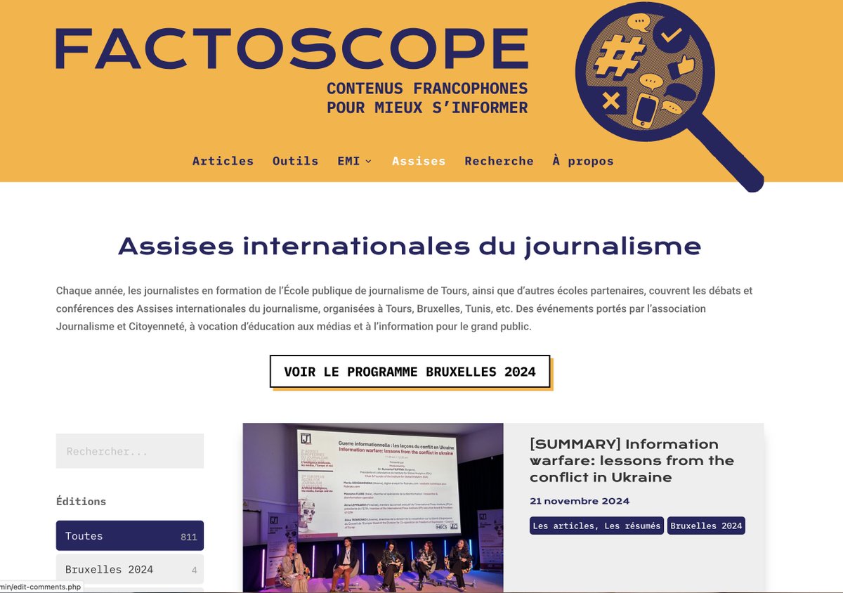 Retrouvez les comptes rendus des Assises européennes du journalisme de Bruxelles, réalisés par les étudiants en journalisme de la newsroom internationale avec <a href="/ihecs/">IHECS</a> (Bruxelles) @fjsc (Bucarest) <a href="/EJCmedia_/">EJC Média - École de Journalisme de Cannes</a> (Cannes) et <a href="/EPJTours/">EPJTours</a> 
factoscope.fr/assises/