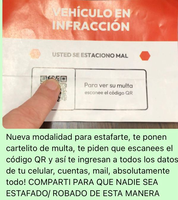 delpynews's tweet photo. ▶️ ATENTOS | ​⚠️

🚨 Nueva estrategia para estafar a través de código QR.

Simulan una notificación de infracción donde te piden que escanees un código QR para conocer la multa, pero en realidad al leer el código acceden a todos tus datos.📲​

📌 La Municipalidad de Asunción emitió un comunicado para advertir. Además, aclaró que no utilizan esta modalidad para generar las multas.

📻: 780 AM