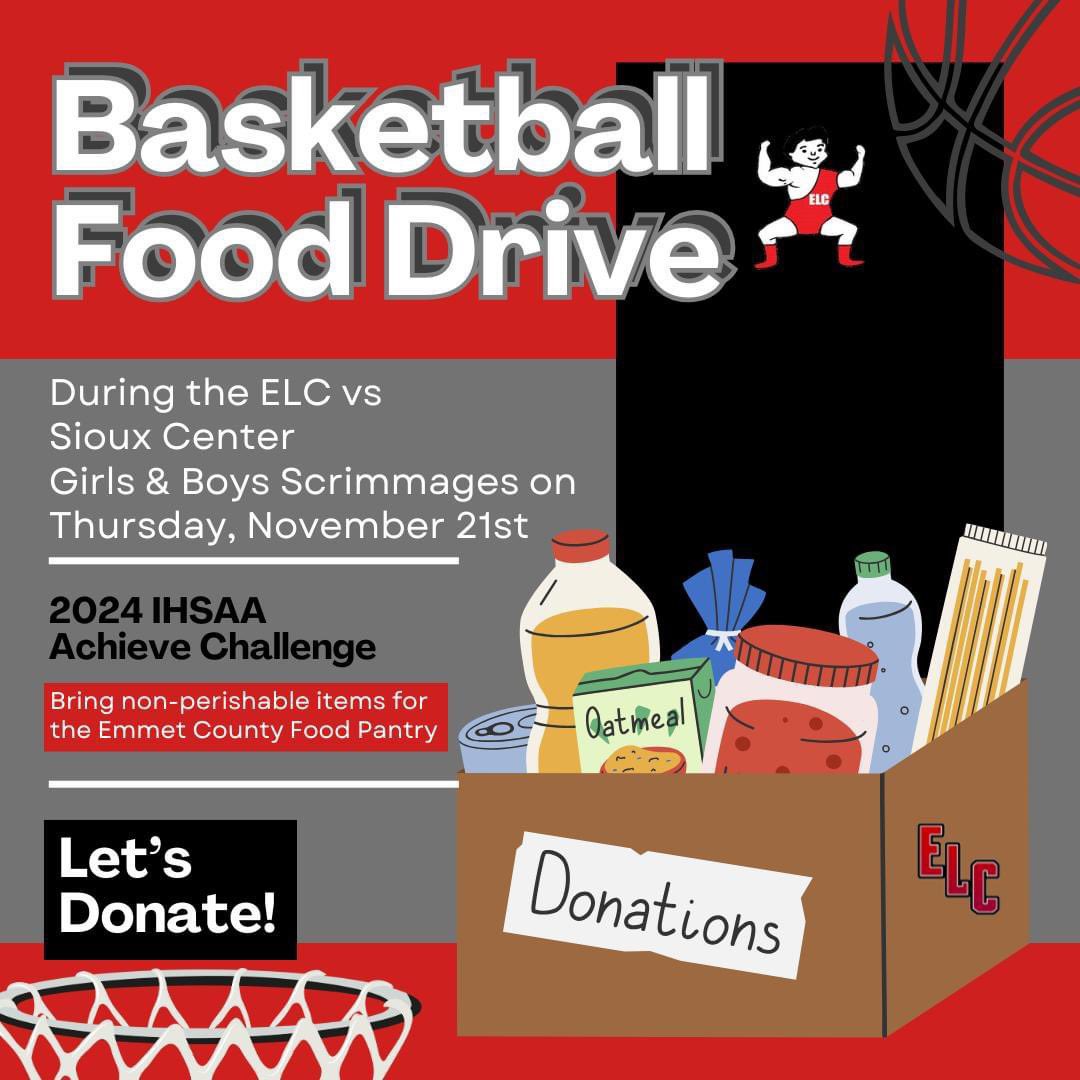 Marcy Sander (@marcysander) on Twitter photo 🏀SCRIMMAGE DAY🏀
🤝IHSAA Achieve Challenge
🆚ELC vs Sioux Center
🏠 Home
🕰️ JV Girls 4:30, JV Boys 4:30, Varsity Girls 6:00, Varsity Boys 7:45
🎟️$8.00
🥫Bring nonperishable foods for Emmet County Food Pantry
📣Let's Go Midgets!
<a href="/Elcgirlsbball/">ELC GIRLS BASKETBALL</a>
<a href="/ELCbasketball/">ELC Boys Basketball</a>
<a href="/ELCMidgets/">ELC Midgets</a> 🏀SCRIMMAGE DAY🏀
🤝IHSAA Achieve Challenge
🆚ELC vs Sioux Center
🏠 Home
🕰️ JV Girls 4:30, JV Boys 4:30, Varsity Girls 6:00, Varsity Boys 7:45
🎟️$8.00
🥫Bring nonperishable foods for Emmet County Food Pantry
📣Let's Go Midgets!
<a href="/Elcgirlsbball/">ELC GIRLS BASKETBALL</a>
<a href="/ELCbasketball/">ELC Boys Basketball</a>
<a href="/ELCMidgets/">ELC Midgets</a>