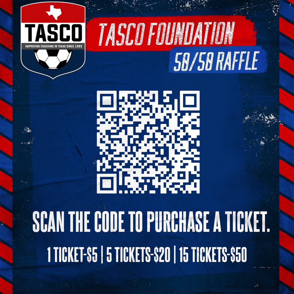 tascosoccer's tweet photo. Make sure to grab your #TASCO Foundation 50/50 Raffle Tickets! All proceeds benefit the #TASCO Foundation! Scan the QR Code to purchase your tickets! #TXHSSoc #TXHSSoccer #TASCOConvention24 #TASCO24 https://t.co/rmG874RjKS