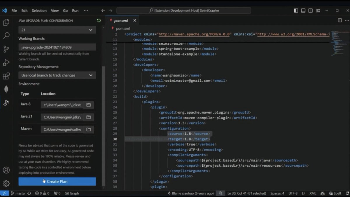 Diiplexus's tweet photo. Como último y no menos importante, comentaron un asistente en preview pública para java:
Te brinda ayuda para poder actualizar versiones de dependencias , permitiéndote hacer cambios mientras se actualiza, solicitar asistencia de gh copilot https://t.co/5xkhm22qUx