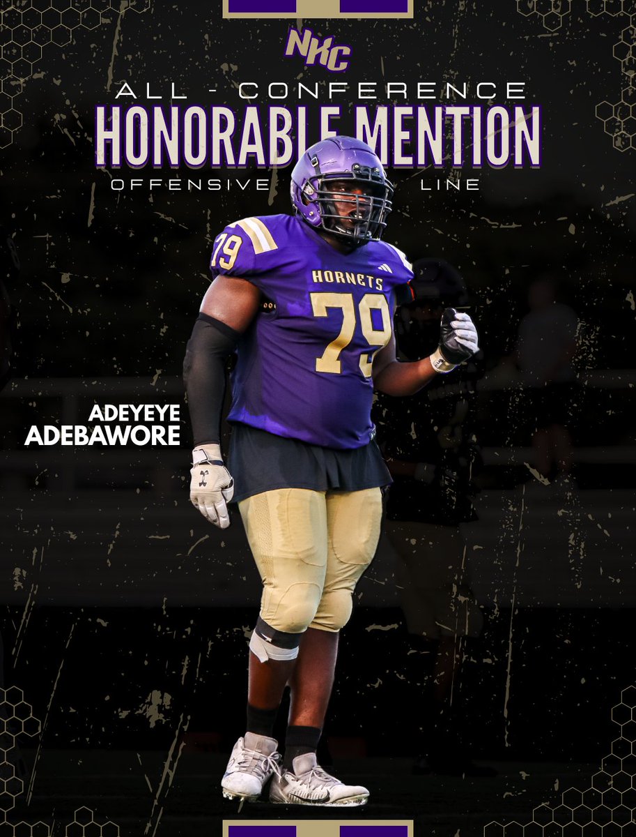 NKC Hornet Football (@nkchornetfb) on Twitter photo 🏆All-Conference🏆
<a href="/yeyebawore/">Adeyeye Adebawore</a> - Stats
6 Solo Tackles
11 Assisted Tackles
7 TFL
2.5 Sacks
11 QB Hurries
1 Forced Fumble
Offense Averaged: 303 Rushing Yards
#EverythingEarned #HiveStrong 🏆All-Conference🏆
<a href="/yeyebawore/">Adeyeye Adebawore</a> - Stats
6 Solo Tackles
11 Assisted Tackles
7 TFL
2.5 Sacks
11 QB Hurries
1 Forced Fumble
Offense Averaged: 303 Rushing Yards
#EverythingEarned #HiveStrong