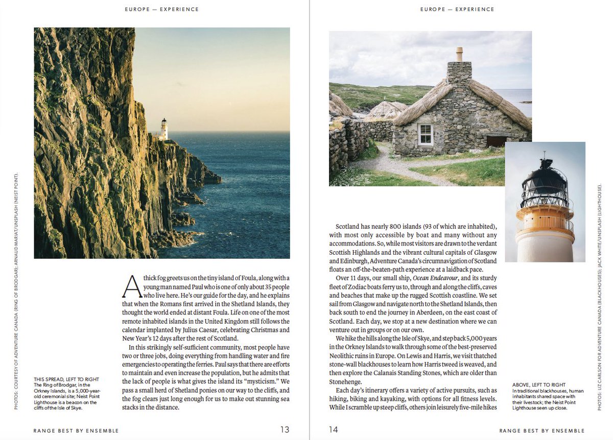I'm so happy with how beautifully my latest print piece turned out for Ensemble about an expedition cruise I took in #Scotland with <a href="/AdventureCanada/">Adventure Canada</a> . Kudos to the photo team. Read it here:
issuu.com/ensembletravel…