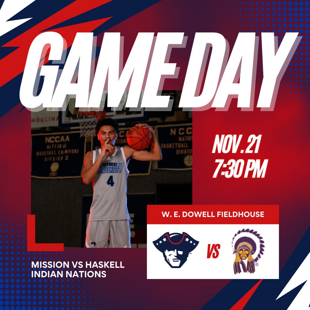 🏀 GAME DAY 🏀

Mission University 🆚 Haskell Indian Nations University 
📍W. E. Dowell Fieldhouse
⏰ 7:30 PM
🎥 gopatriotathletics.com/watch/?Live=13…