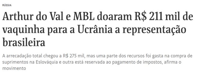 Tomás Ramos (@tomsramos4) on Twitter photo O fato do <a href="/arthurmoledoval/">Arthur do Val - Mamaefalei ⬛️⬜️🟨</a> ser lembrado apenas pelo áudio é uma das maiores injustiças que eu já vi em política.
Ele e o <a href="/RenanSantosMBL/">Renan Santos⬛️🟨⬜️</a> ajudaram muito mais as "mulheres ucranianas" do qualquer um dos críticos deles. O fato do <a href="/arthurmoledoval/">Arthur do Val - Mamaefalei ⬛️⬜️🟨</a> ser lembrado apenas pelo áudio é uma das maiores injustiças que eu já vi em política.
Ele e o <a href="/RenanSantosMBL/">Renan Santos⬛️🟨⬜️</a> ajudaram muito mais as "mulheres ucranianas" do qualquer um dos críticos deles.