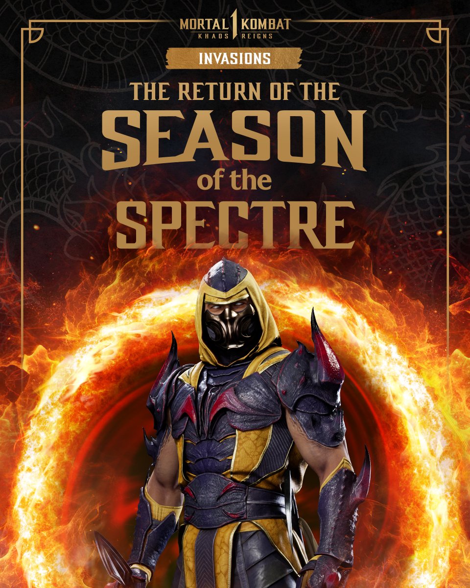 MortalKombat's tweet photo. Extinguish the flames of the invading Scorpion to earn his skins. The Season of the Spectre is back in #MK1 https://t.co/AlrQ69PwV3