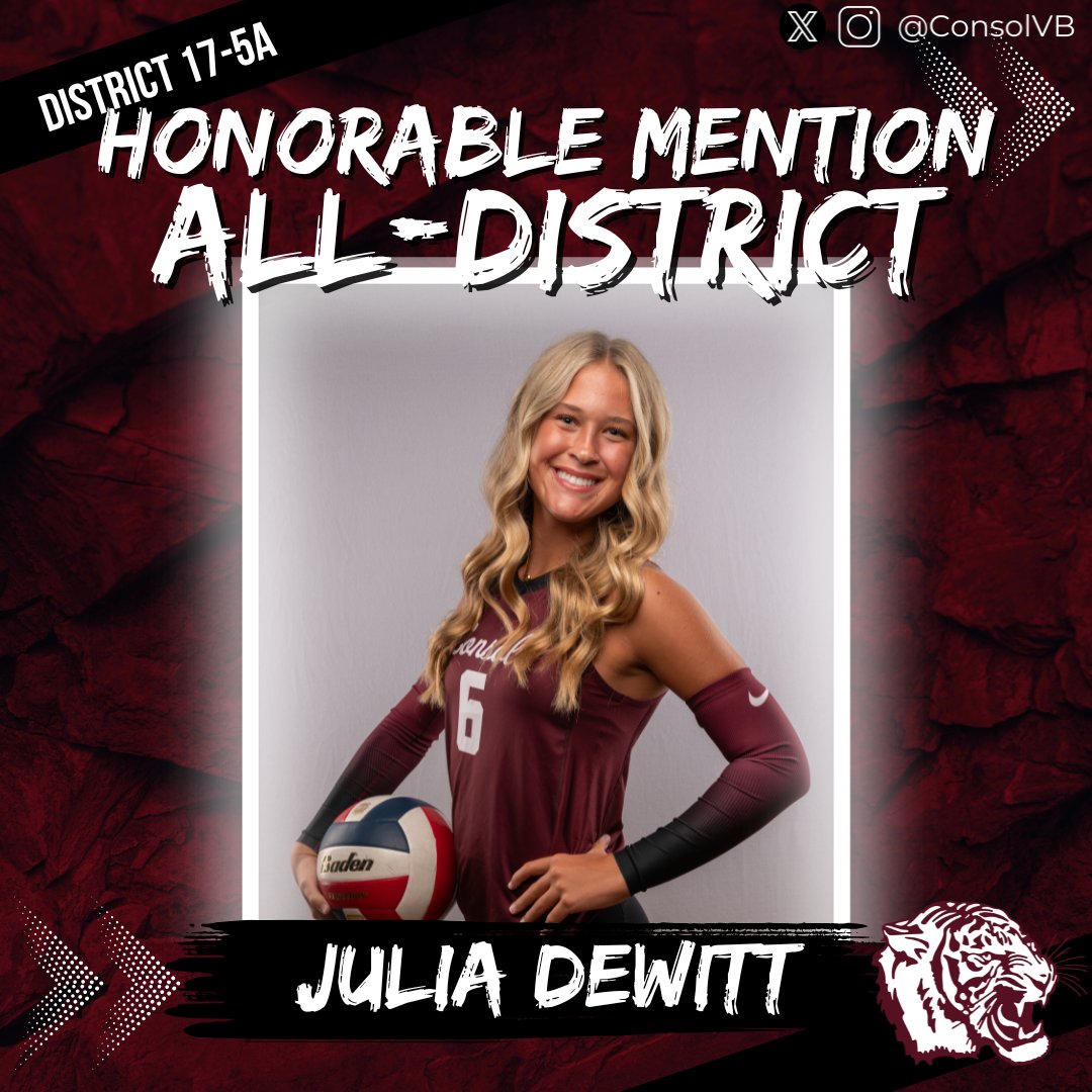 ConsolVB's tweet image. 🚨Honorable Mention All-District🚨

Congrats to Julia DeWitt, Macie Downing, Presley Johnson and Reese Moore for earning Honorable Mention All-District Honors.

These 4 were integral parts of our team!

Congrats on an amazing season!

@ConsolHS @AMCHSTigerClub @CSISDAthletics