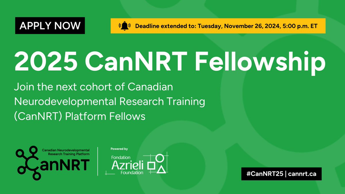 📢 Application Deadline Extended!

We are extending the application deadline for the 2025 CanNRT Fellowship to November 26, 2024, at 5:00 p.m. ET.

Apply now: cannrt.smapply.io/prog/canadian_…