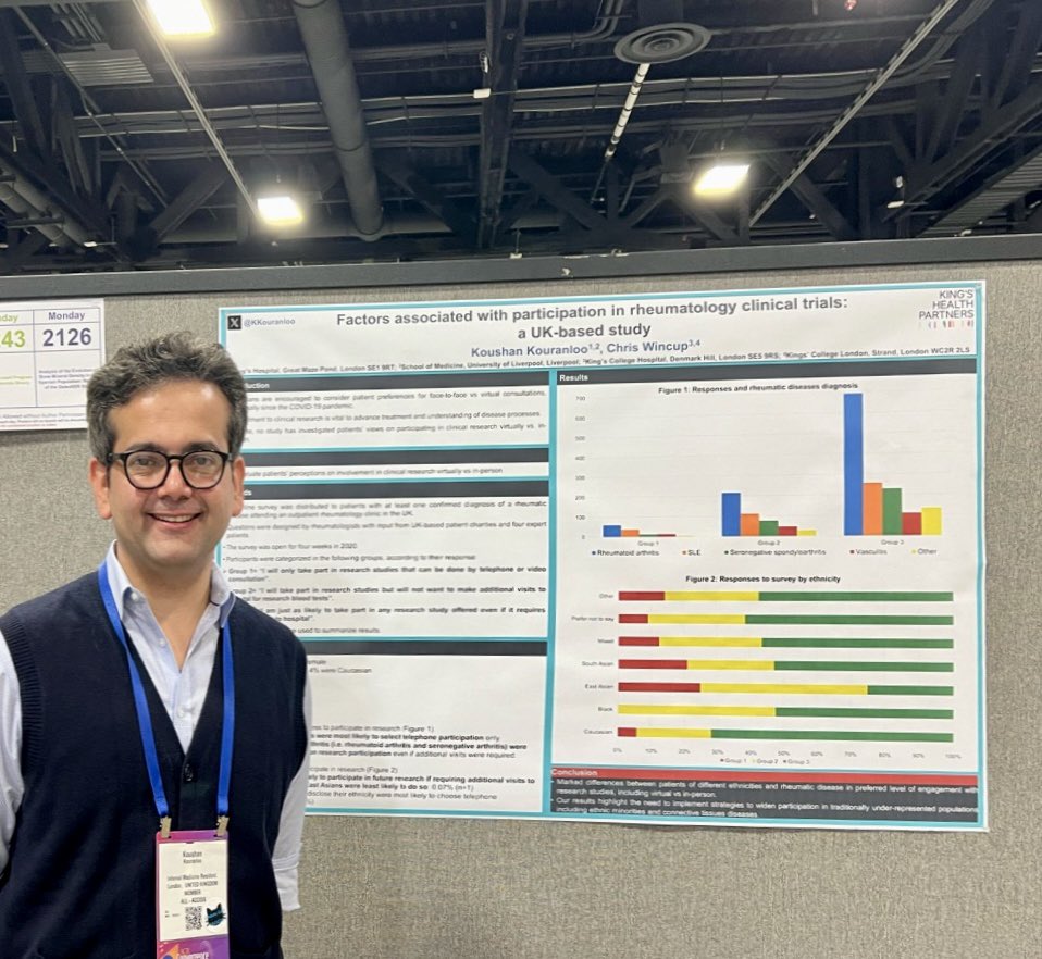 Back in the UK after a wonderful #ACR24

Thank you <a href="/ACRheum/">American College of Rheumatology</a> for the opportunity to showcase our poster on factors associated with participation in rheumatology clinical trials &amp; many thanks to <a href="/chriswincup/">Chris Wincup</a> for your mentorship! 

See more on ➡️ acrabstracts.org/abstract/facto…