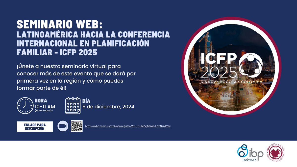 @IBP_network (@ibp_network) on Twitter photo 🇨🇴 Bogotá será sede de la #ICFP2025, la primera vez en Latinoamérica 🌎. Únete al seminario virtual de la #RedIBP para explorar su impacto en SDSR con expertos de <a href="/fosfeminista/">FosFeminista</a> y <a href="/JohnsHopkinsSPH/">Johns Hopkins Bloomberg School of Public Health</a>. 🗓️
¡No te lo pierdas! Inscríbete aquí: lnkd.in/gsZrcRa7 #IBPNetwork #Latam 🇨🇴 Bogotá será sede de la #ICFP2025, la primera vez en Latinoamérica 🌎. Únete al seminario virtual de la #RedIBP para explorar su impacto en SDSR con expertos de <a href="/fosfeminista/">FosFeminista</a> y <a href="/JohnsHopkinsSPH/">Johns Hopkins Bloomberg School of Public Health</a>. 🗓️
¡No te lo pierdas! Inscríbete aquí: lnkd.in/gsZrcRa7 #IBPNetwork #Latam