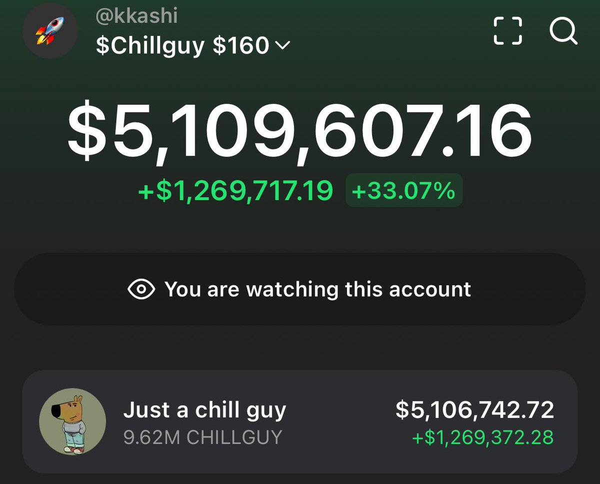 The guy that bought $160 $Chillguy , is now over $5M in profit.

🤖 t.me/solbixsignal