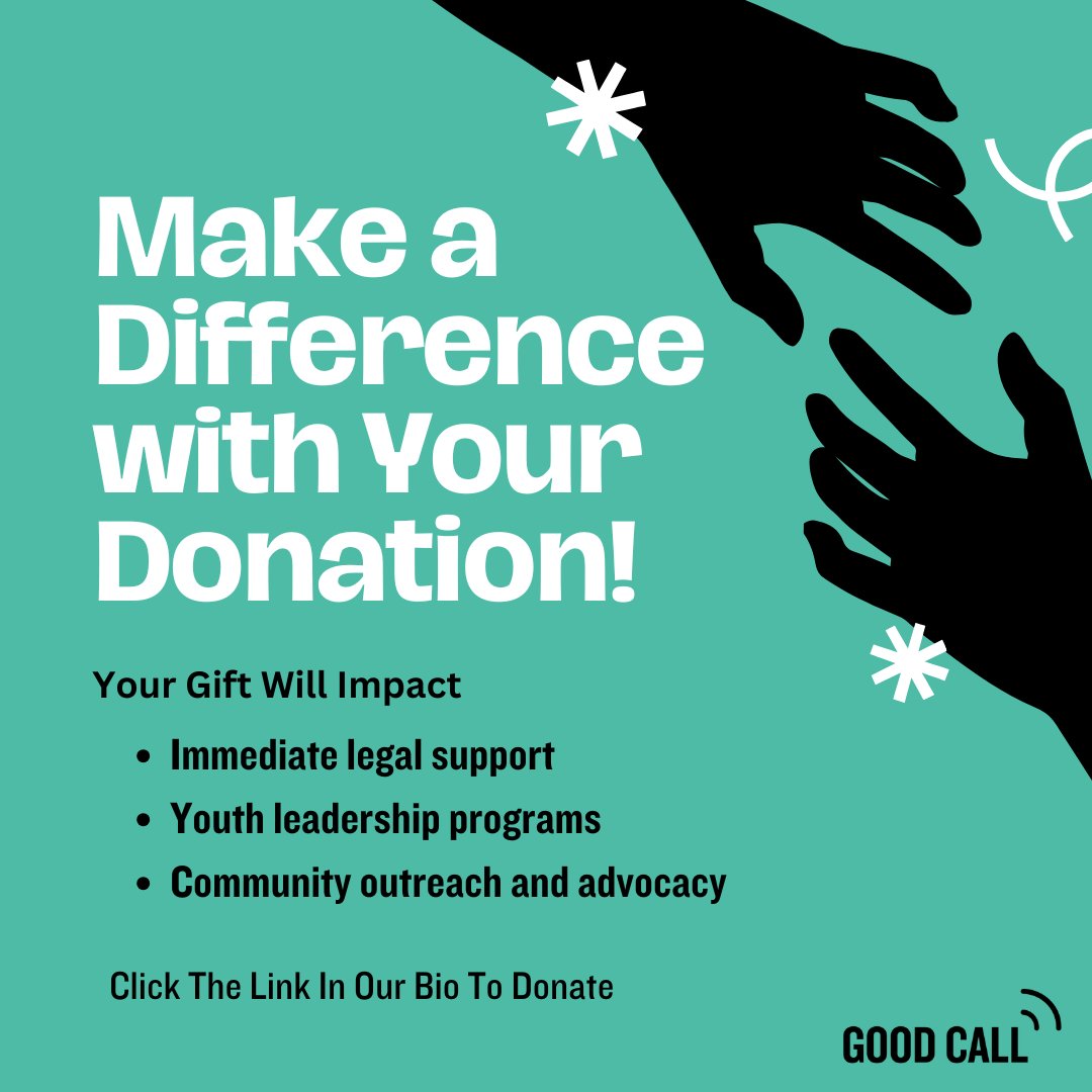 Good Call | Free Arrest Support Hotline (@goodcallnyc) on Twitter photo It’s time! Our Giving Tuesday 2025 campaign is LIVE. Thanks to Brooklyn Org, every donation you make will be matched 💸.
Click the link in our bio to donate. 
#GivingTuesday #DoubleYourImpact #GoodCallNYC It’s time! Our Giving Tuesday 2025 campaign is LIVE. Thanks to Brooklyn Org, every donation you make will be matched 💸.
Click the link in our bio to donate. 
#GivingTuesday #DoubleYourImpact #GoodCallNYC