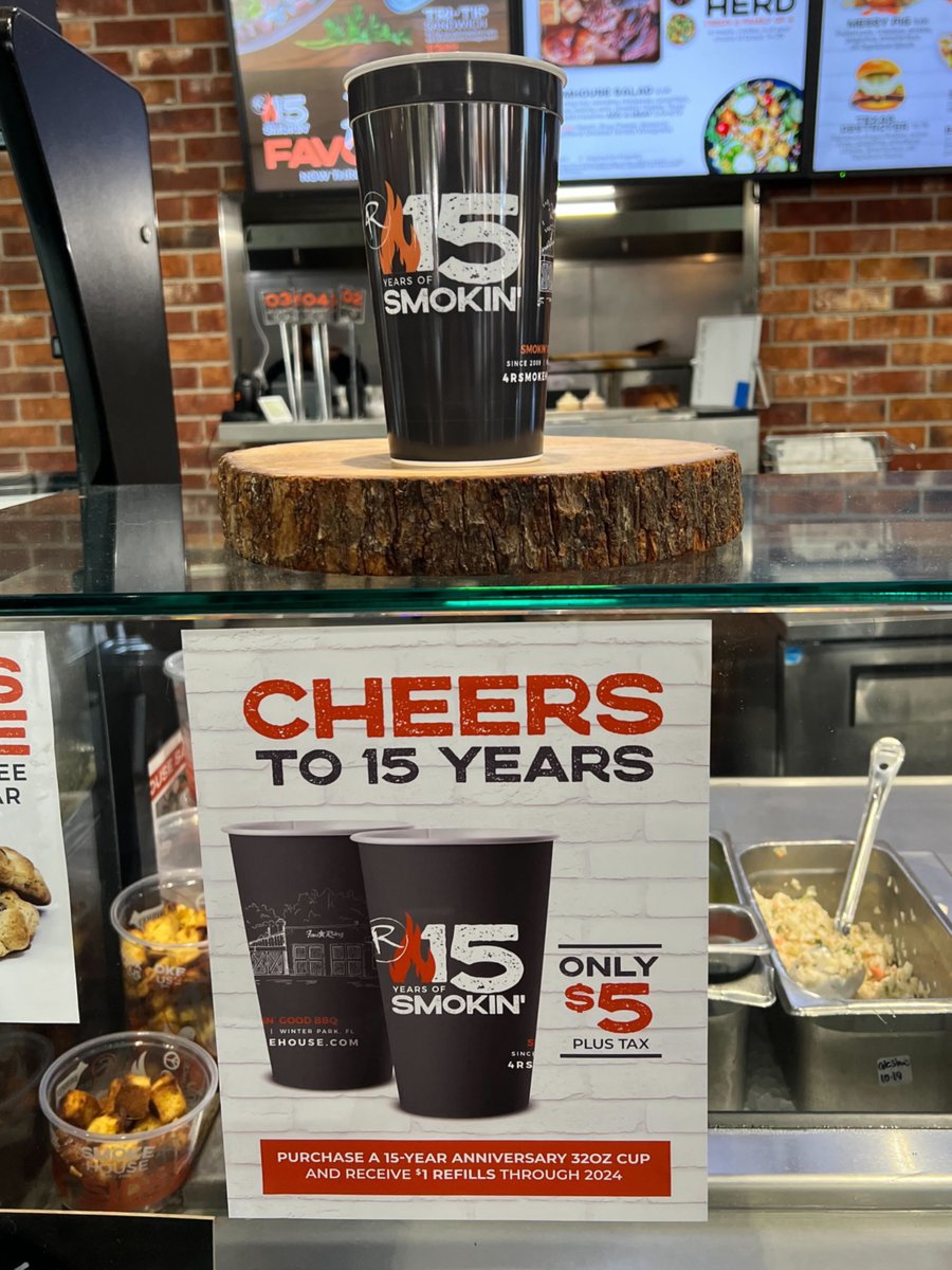Want $1 fountain drinks for the rest of the year? 👀 Bring your special edition 15-year anniversary cup to your next Smokehouse visit and enjoy the deal! 🎉

Cups are still available at the Smokehouse—grab yours while supplies last! 🤠 🥤