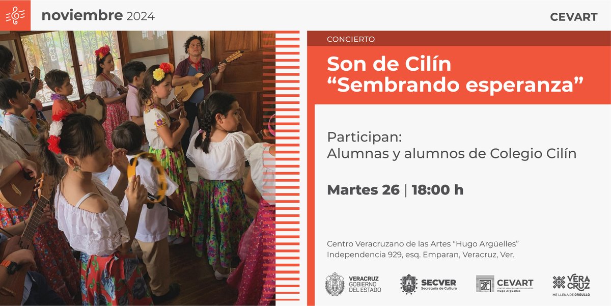 Te invitamos a disfrutar del recital Son de Cilín "Sembrando esperanza", donde participarán alumnas y alumnos del Colegio CILIN, acompañados Bruno de la Cuenca, docente de esta institución.
📆 Martes 26 de noviembre.
⏰ 18:00 horas.
🔴 ¡Te esperamos!