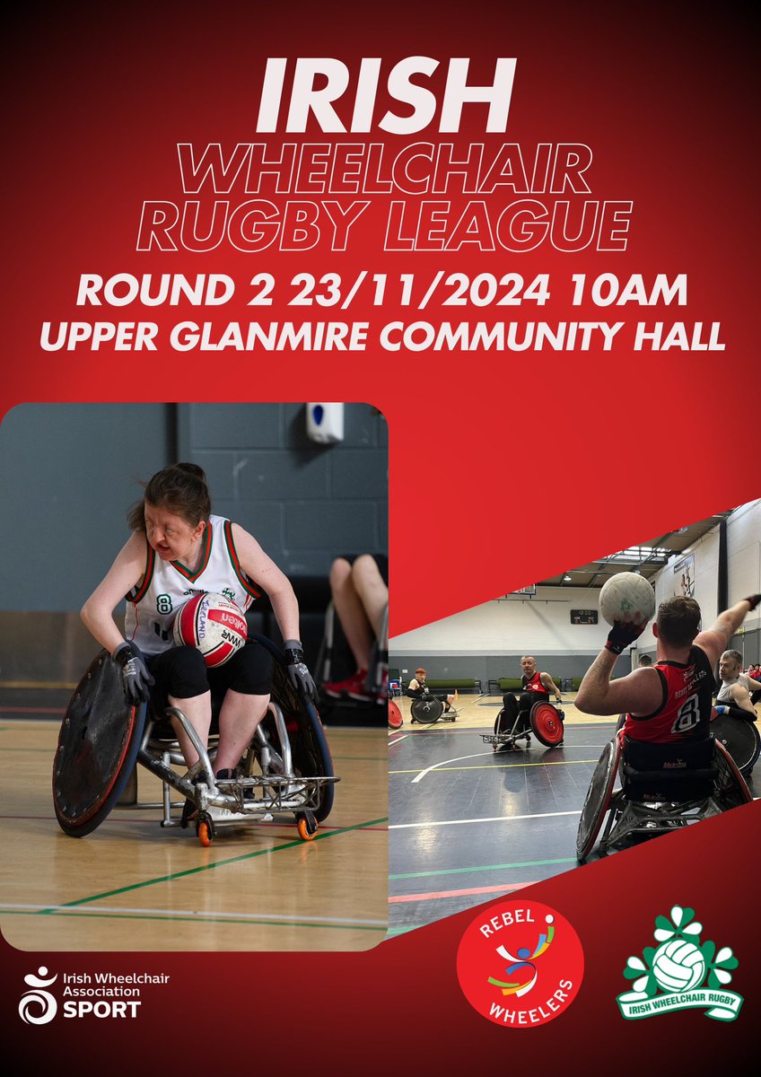 WheelsInGreen's tweet photo. Are you ready Cork?
The Irish Wheelchair Rugby League comes to Upper Glanmire Community Hall as @RebelWheelers host Leinster WRC and @UlsterBarbarian!
Can’t join in person? Then watch live on @IWASport Facebook page!
https://t.co/s5qR3ur8ZZ
#WheelsInGreen https://t.co/lR7oEcGxgY