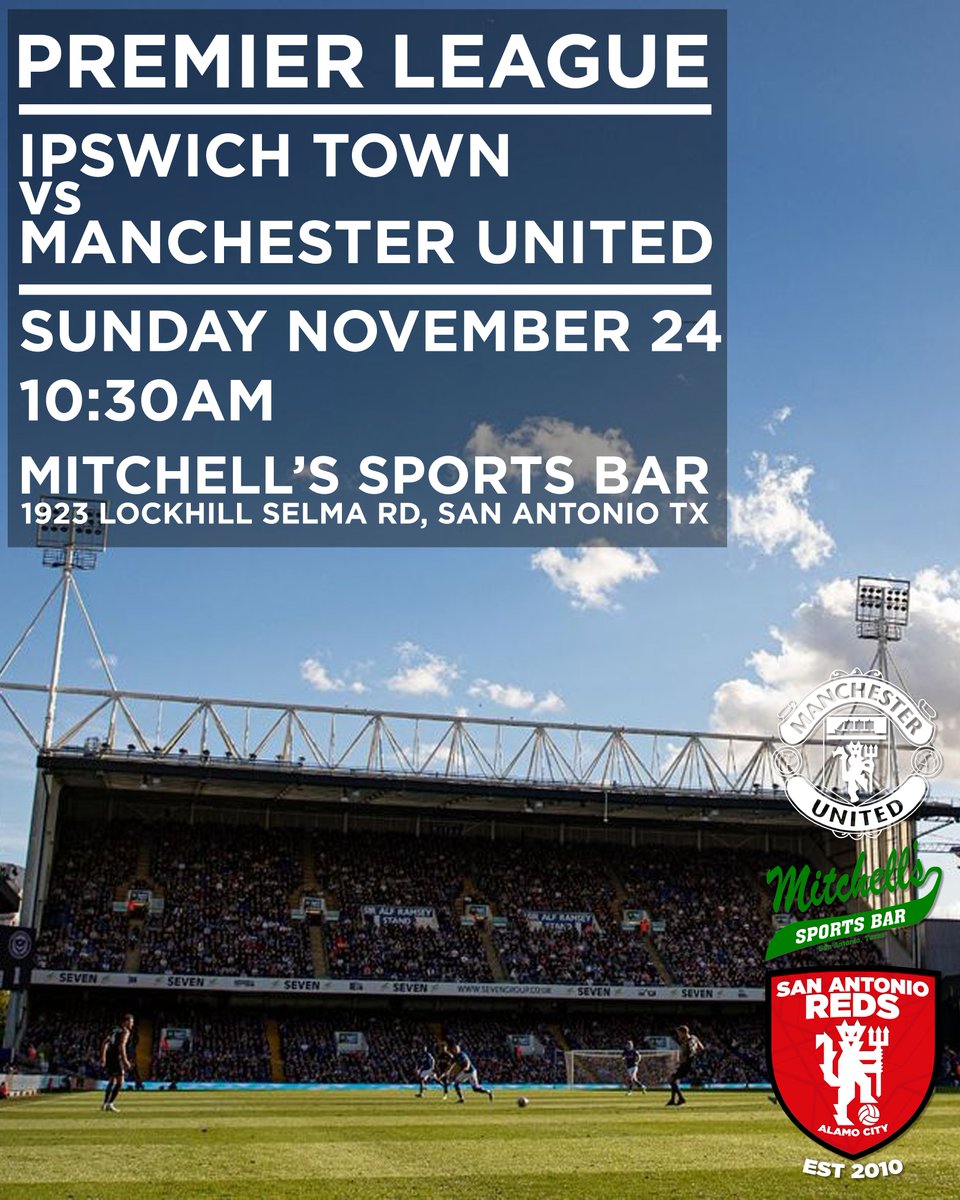 Come join the #SanAntonioReds on Sunday at #MitchellsSportsBar in #SanAntonio #Texas for the <a href="/ManUtd/">Manchester United</a> match against <a href="/IpswichTown/">Ipswich Town</a> in the #PremierLeague.  Kickoff at 10:30AM 🍻🇾🇪

Event in bio

#MUFC #SanAntonioReds #SAReds #UTFR